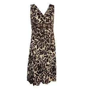 JESSICA HOWARD‎ Brown Floral Hawaiian Chiffon Sleeveless Beaded Dress Womens 10